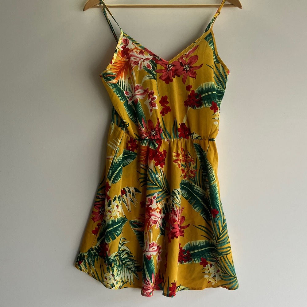 SHEIN Yellow Floral Midi Dress